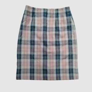 Elegant Plaid Pencil Skirt - Pink and Blue